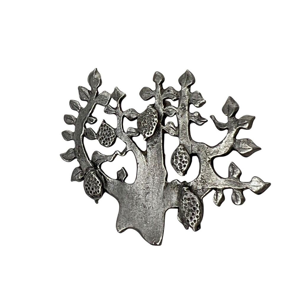 Metzke Pewter Brooch Vintage Lemon Tree Pin Gray Silver Tone Figural Signed 2"